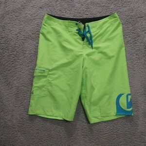 Quicksilver Swim‎ Trunks Mens 29 Neon Green Board Shorts Unlined READ